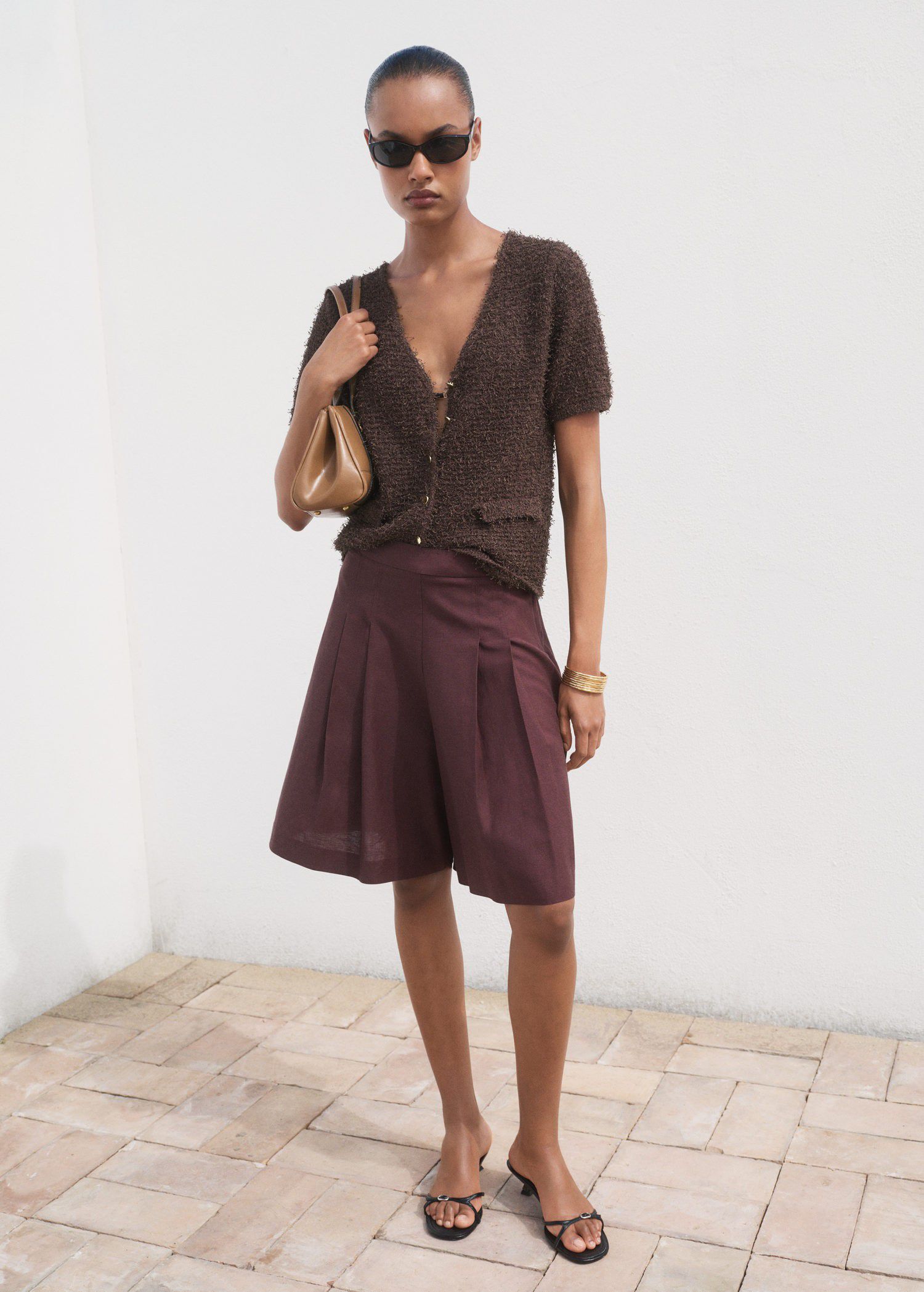 Short-sleeved boucl&eacute; cardigan