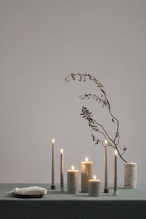 LED taper candle, Oyster Grey, Smooth, 2-pack, 2,3x25 cm