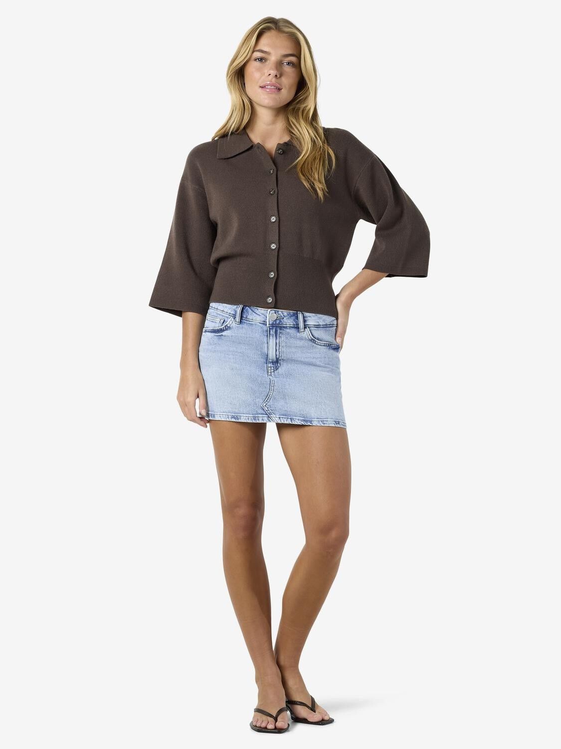 Nmshyla 3/4 Sleeve Knit Polo Cardigan