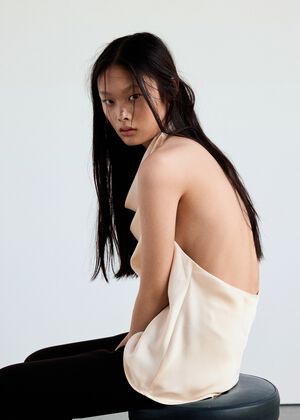 Draped neck satin top