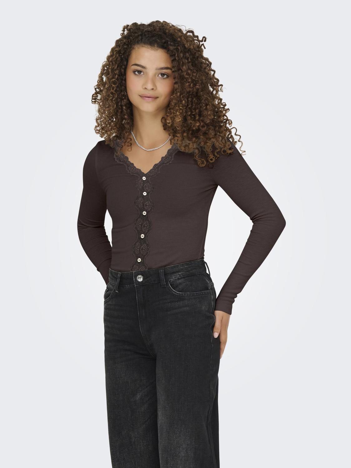 ONLENEA L/S LACE MIX PLACKET TOP JR