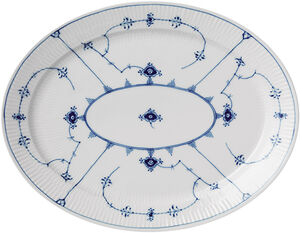 Blue Fluted Plain fat Oval 34 cm