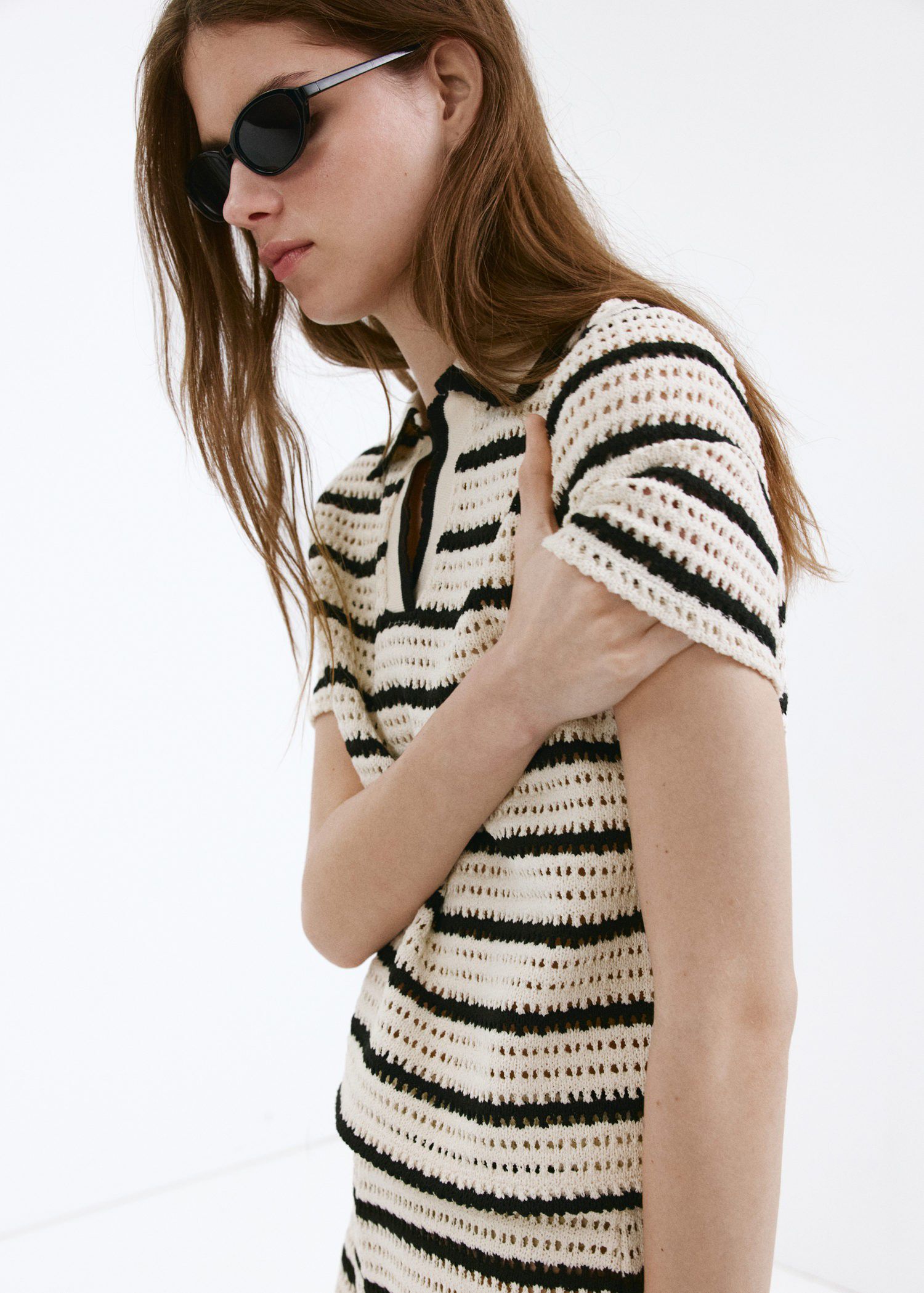 Striped crochet polo