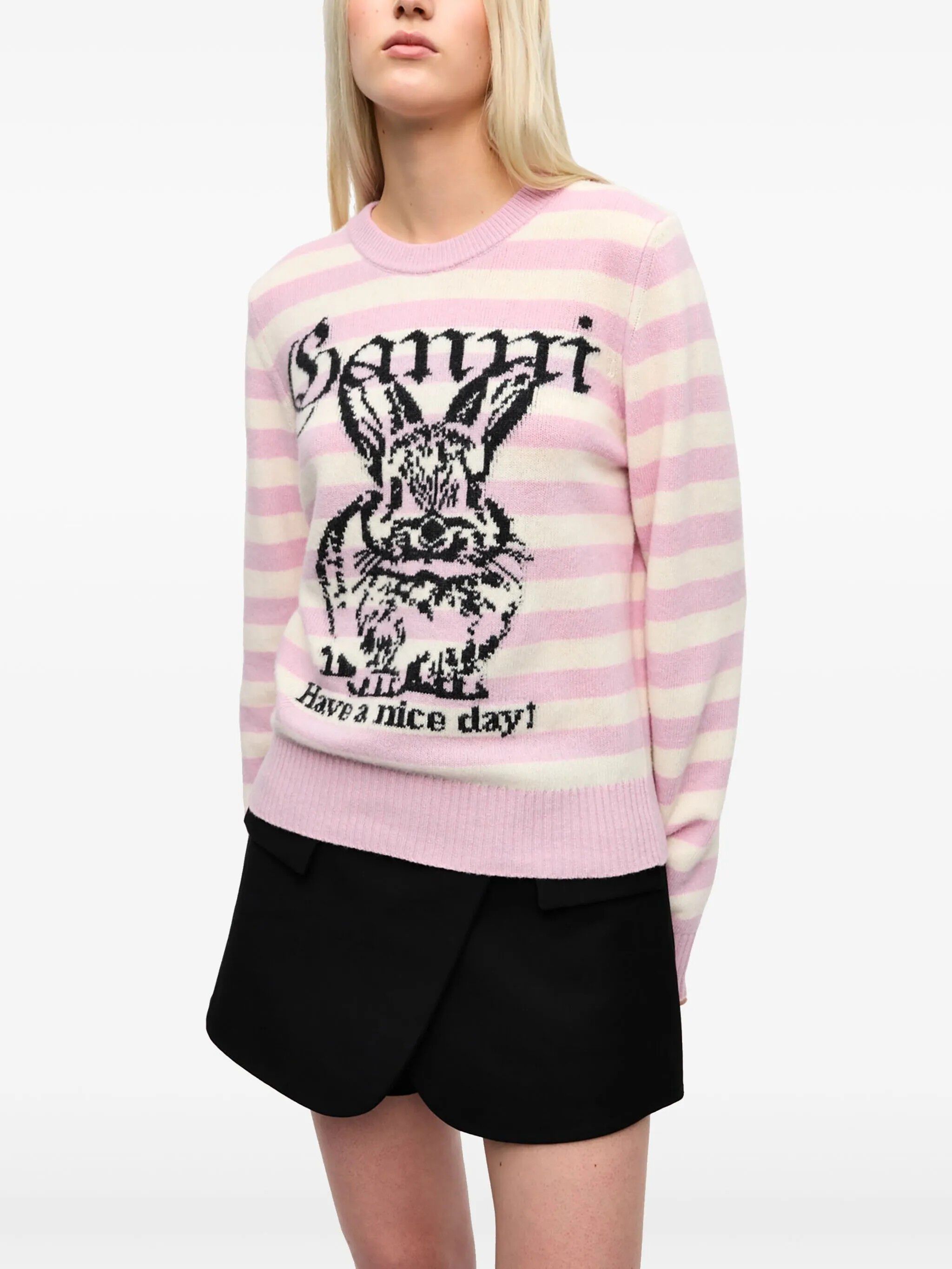 Striped Graphic Wool Mix Bunny Crew