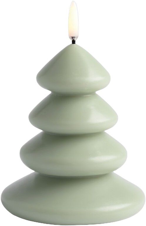 LED candle Christmas tree, Sage green, Smooth, 11x13 cm