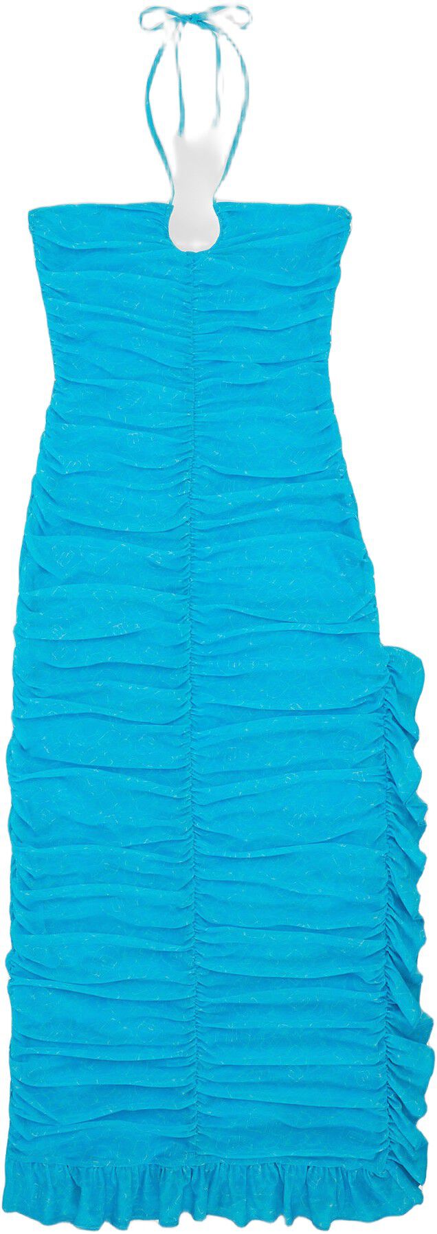 Printed Mesh Halterneck Gather Dres