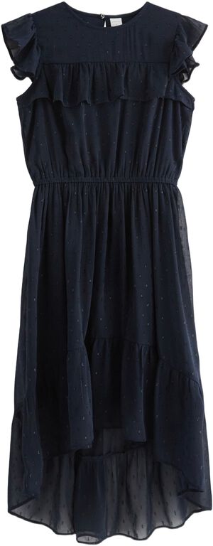 Ärmlös klänning i chiffong med vola