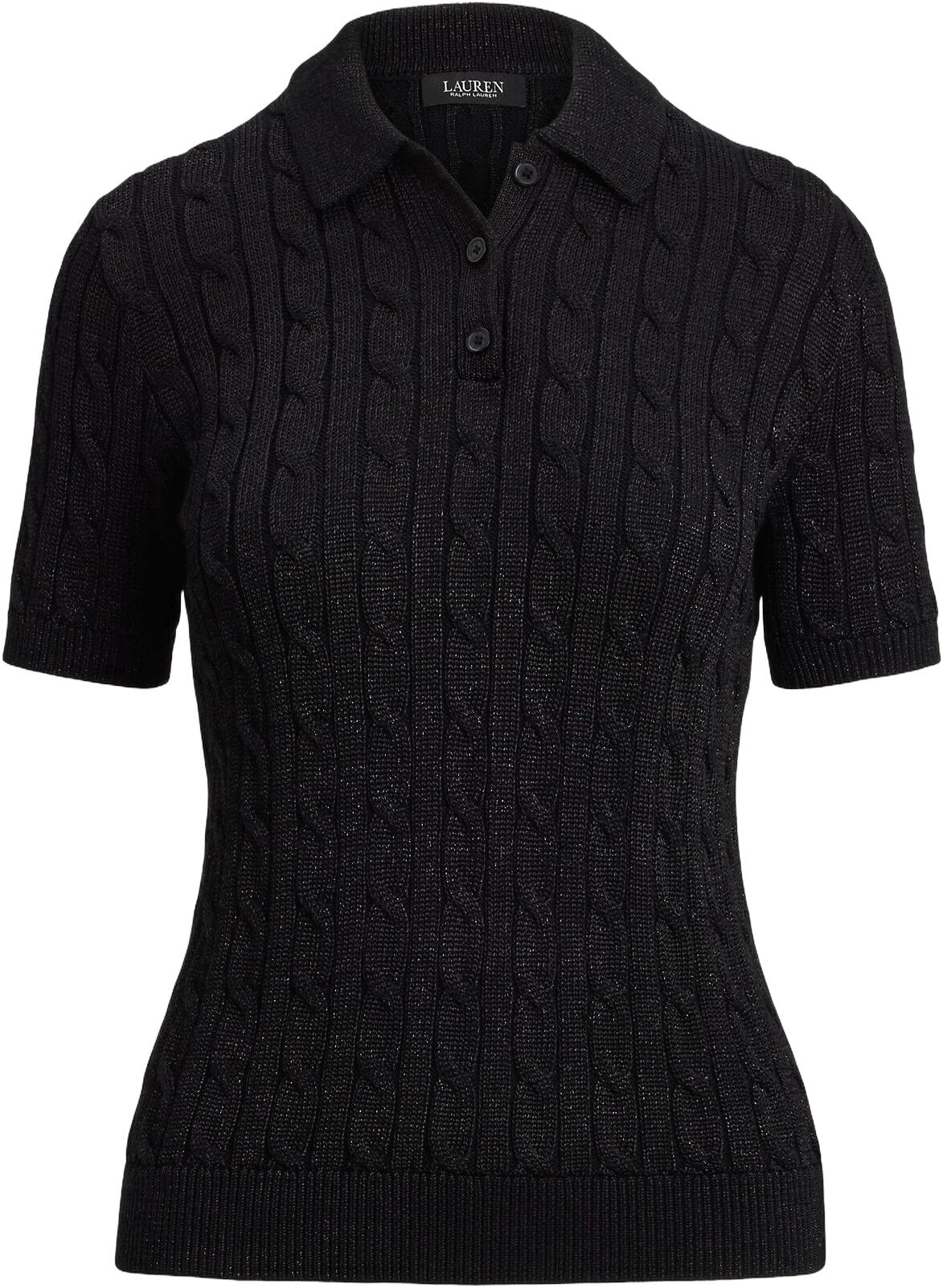 Metallic Cable-Knit Polo Sweater