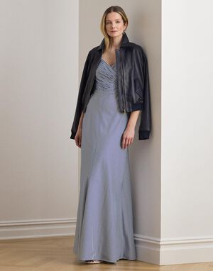 Striped Pleated Taffeta Sleeveless Gown