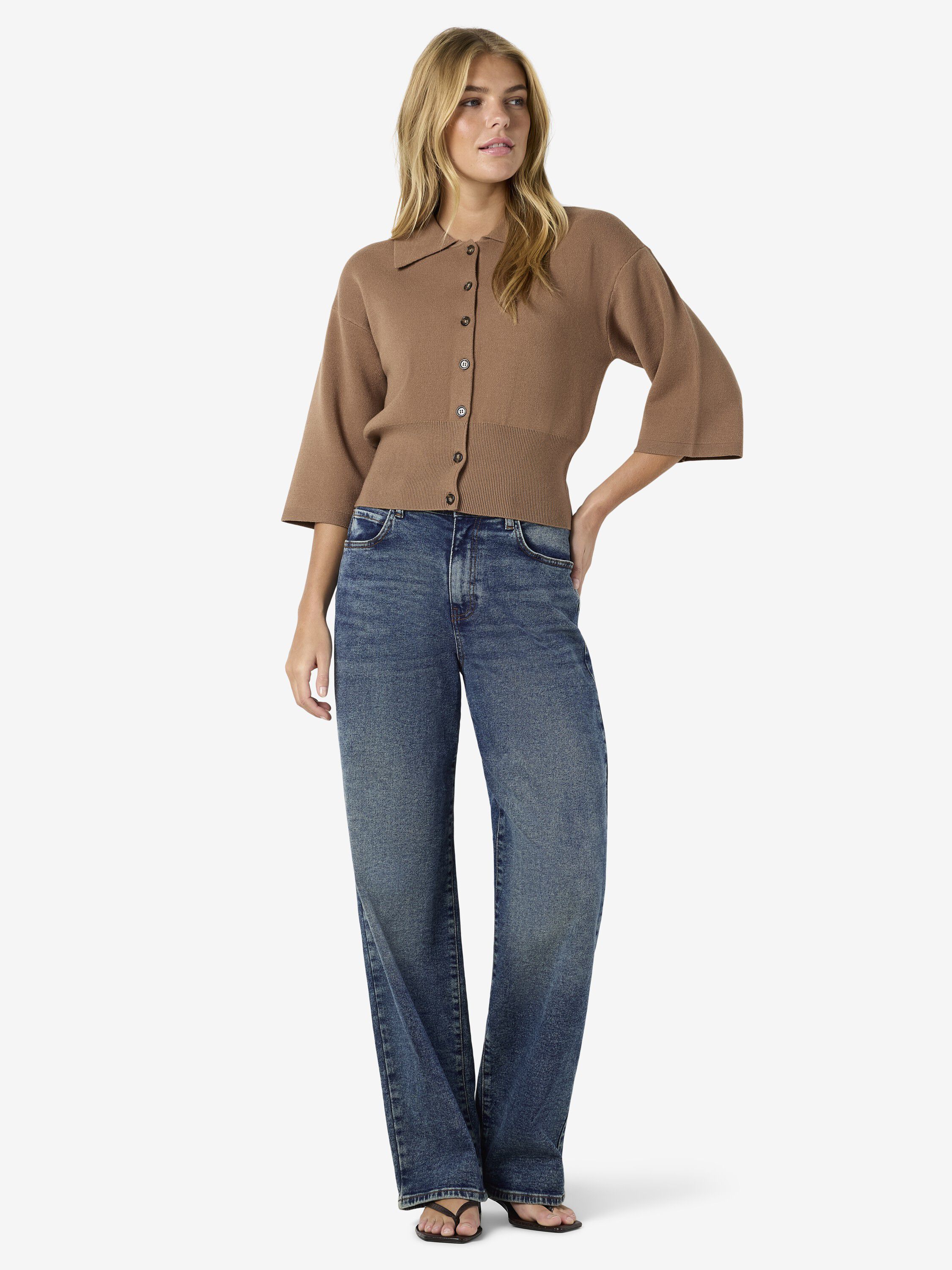 Nmshyla 3/4 Sleeve Knit Polo Cardigan