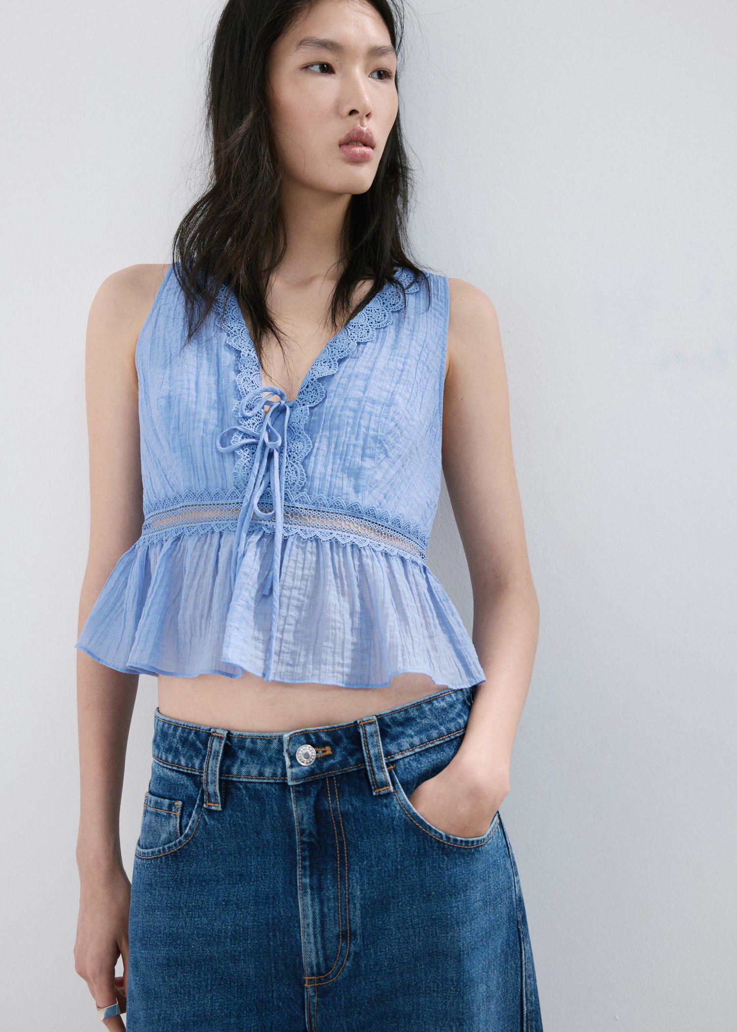 Lyocell top with contrasting trim