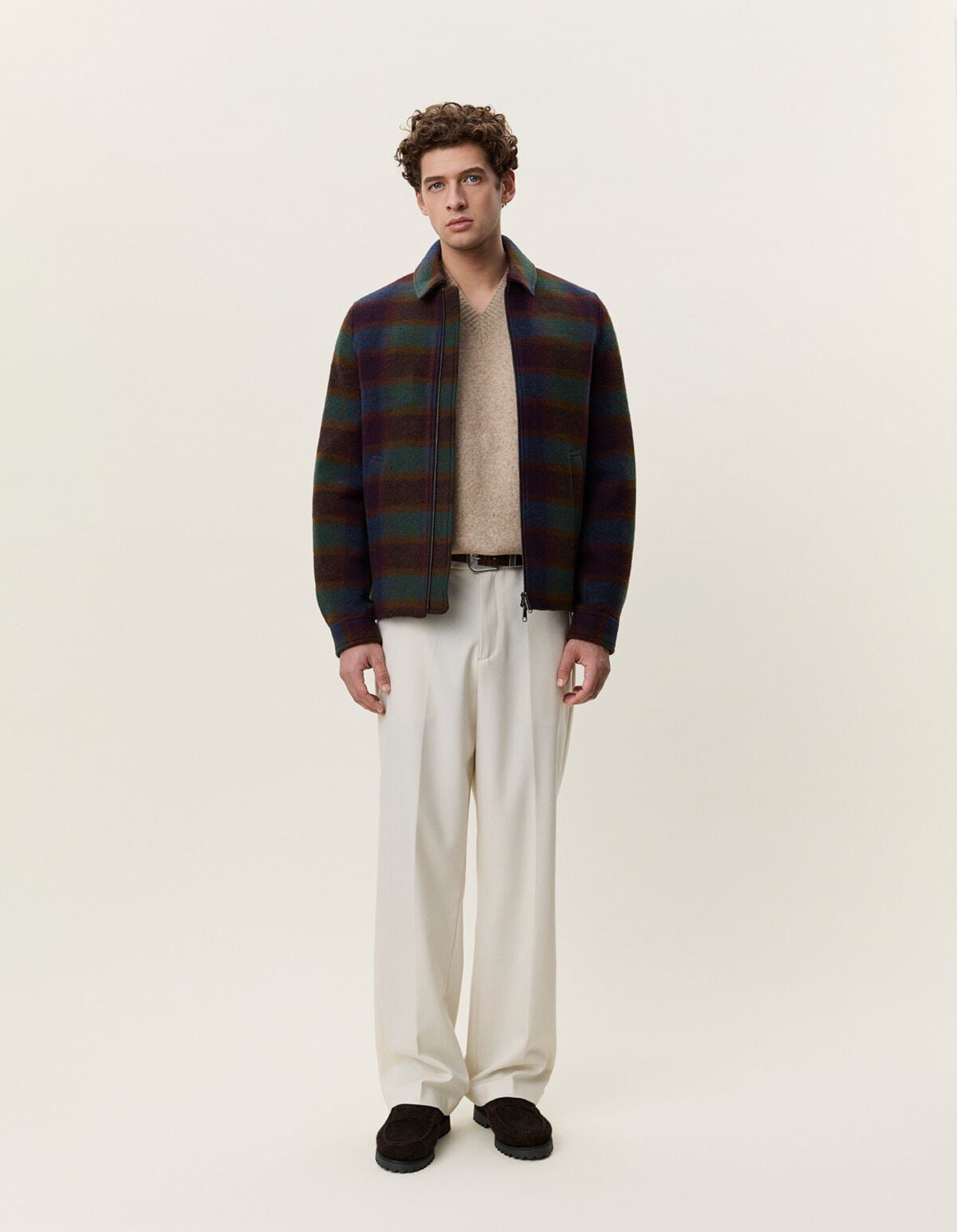 Check Wool Zipper Coach Jacket