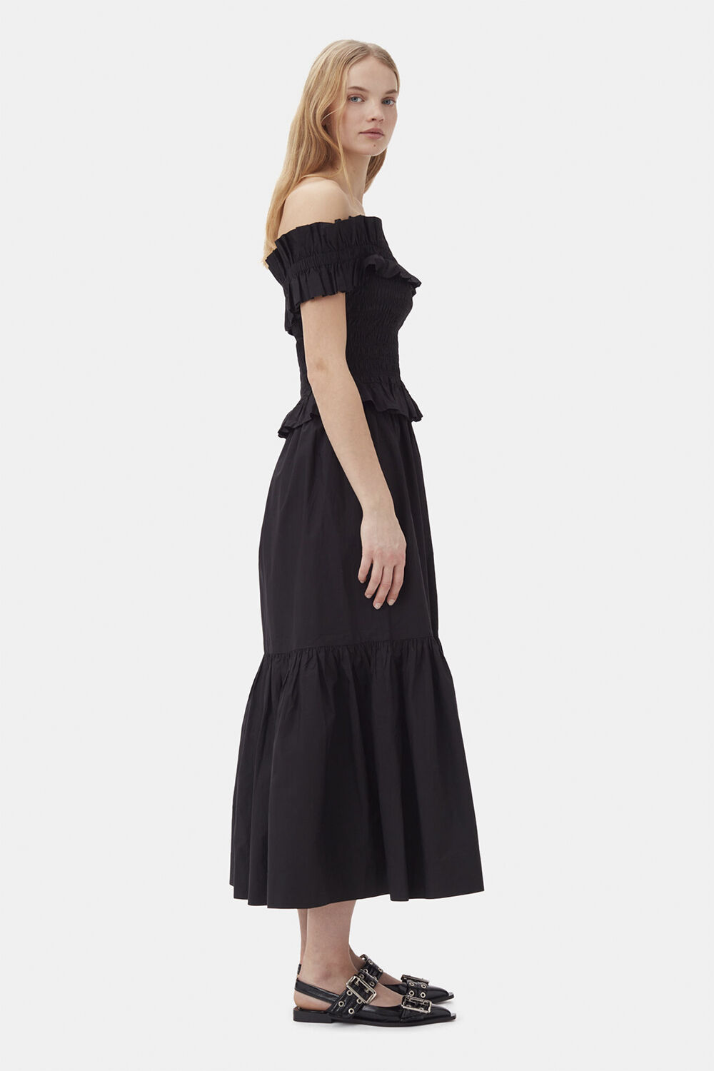 Cotton Poplin Maxi Flounce Skirt