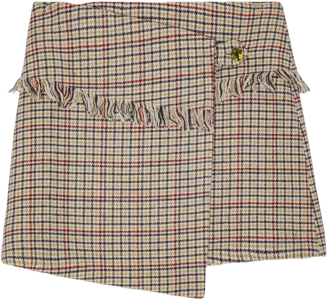 Check Wool Mix Wrap Mini Skirt