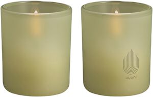 Glass Candle, Light green leaf, 2-pack, 6x7 cm