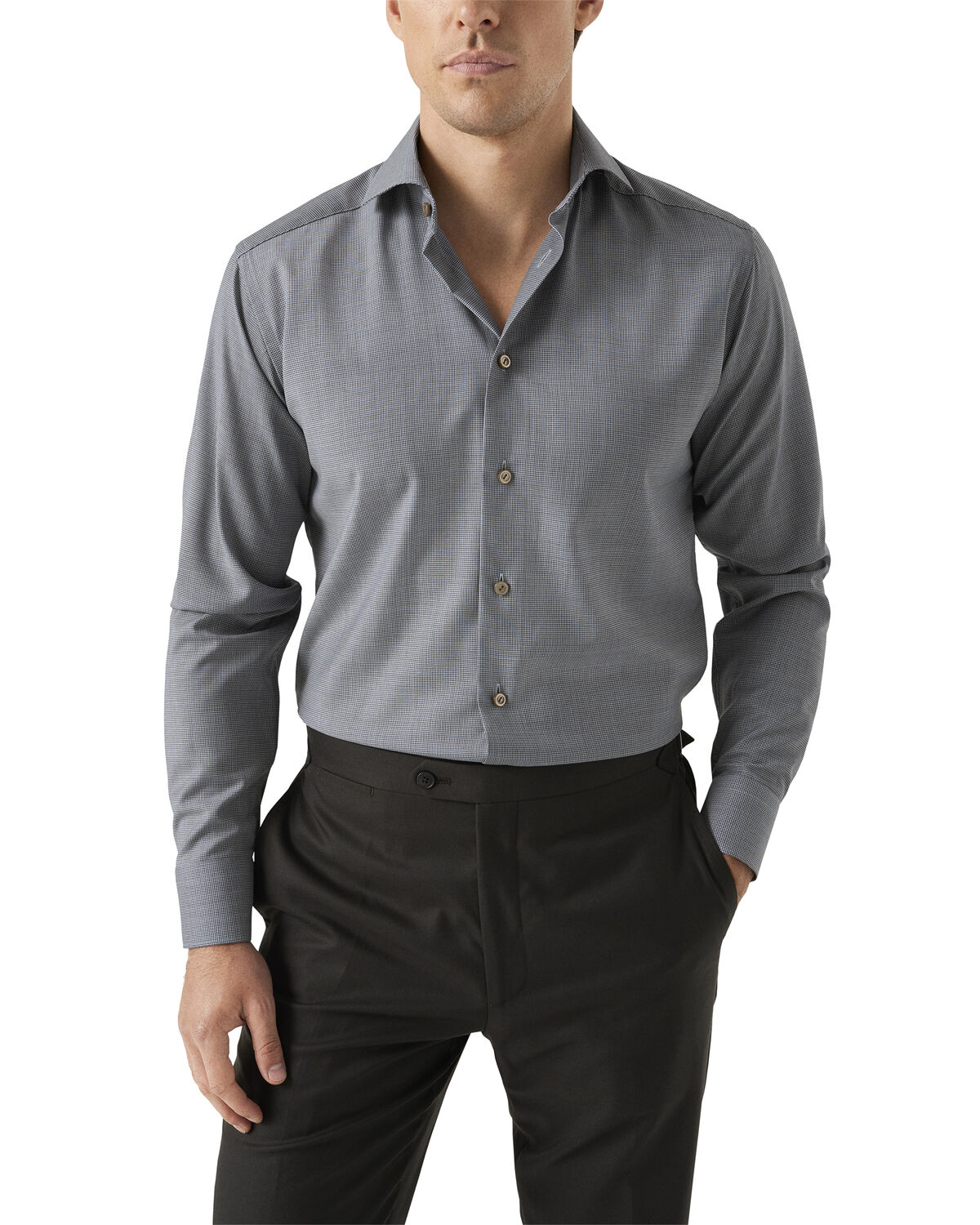 Slim Fit Brown Houndstoothmerino Wool Shirt