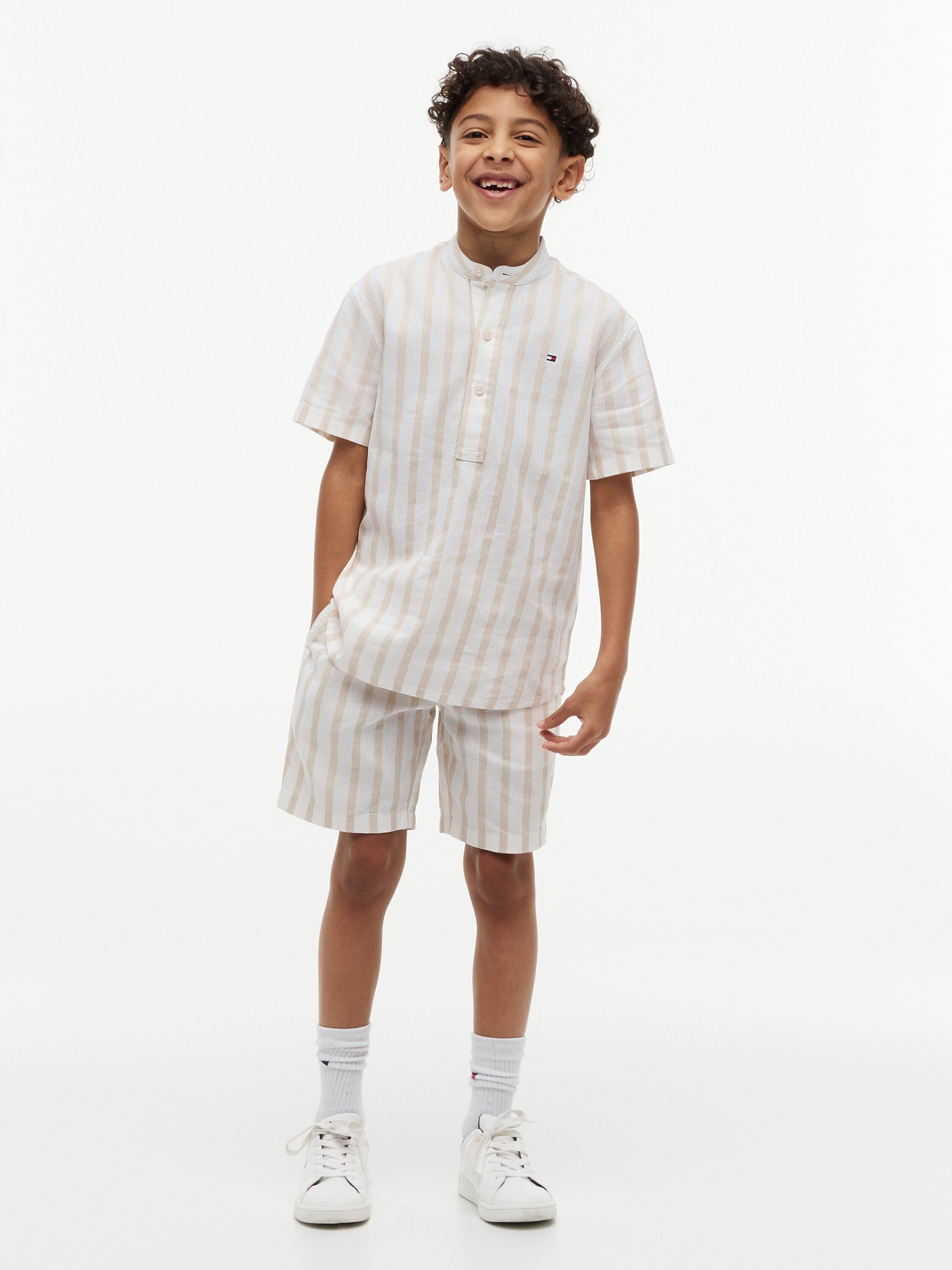 Stripe Linen Blend Short Sleeve Shirt