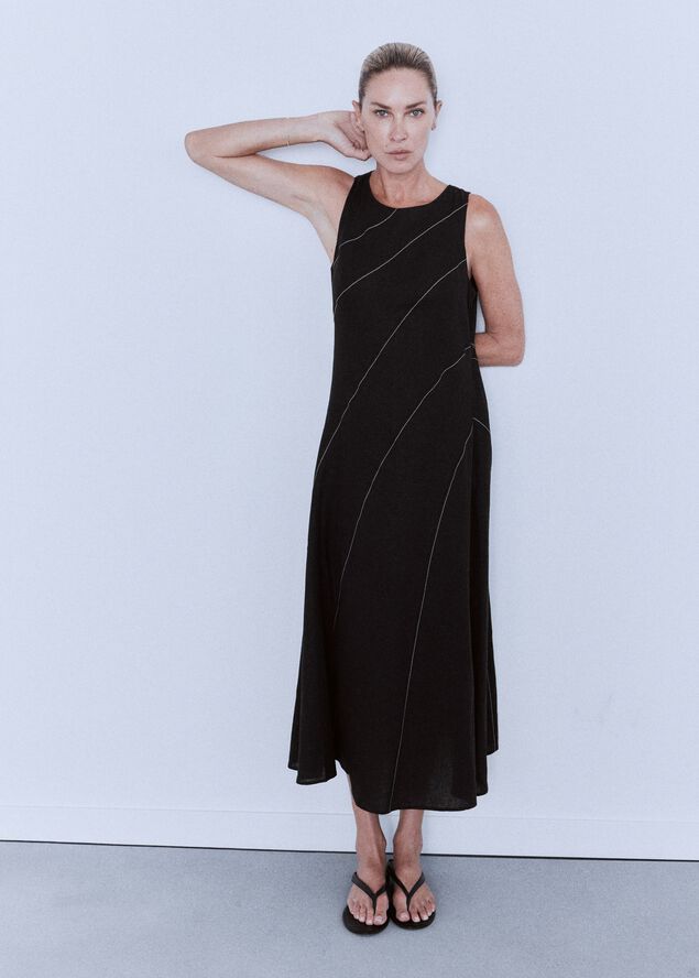 Linen dress with contrast stitching