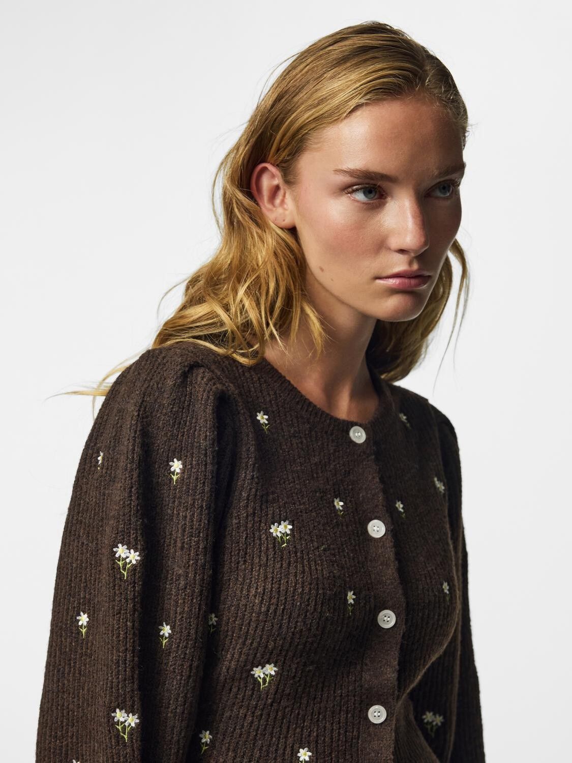 Pcsilly Ls Puff Knit Cardigan Emb Bc