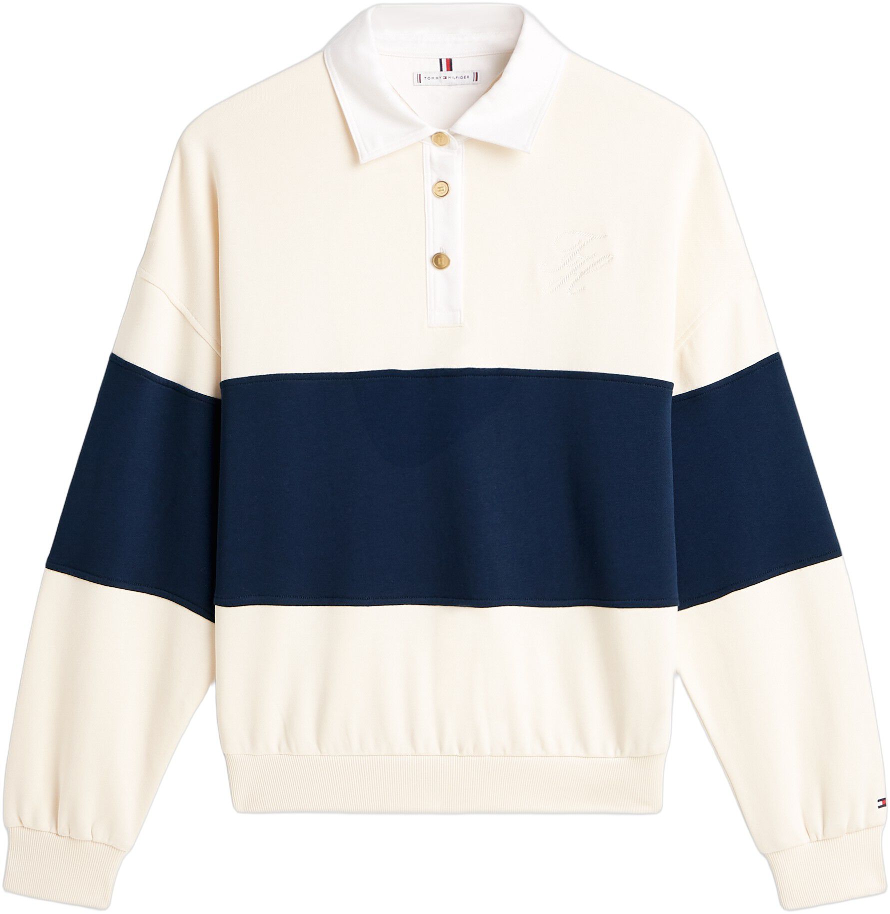 Gold-Tone Button Relaxed Rugby Sweatshirt