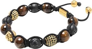 Men's Beaded Bracelet with Matte Black Ceramic Beads, Tiger Eye, Gold