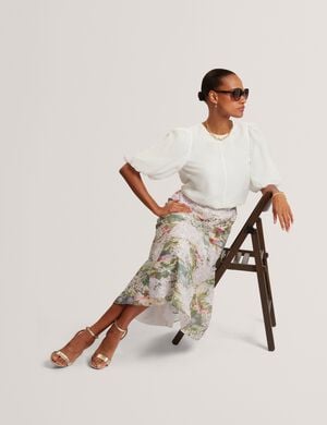 LAYDA Printed Midi Skirt With Diago