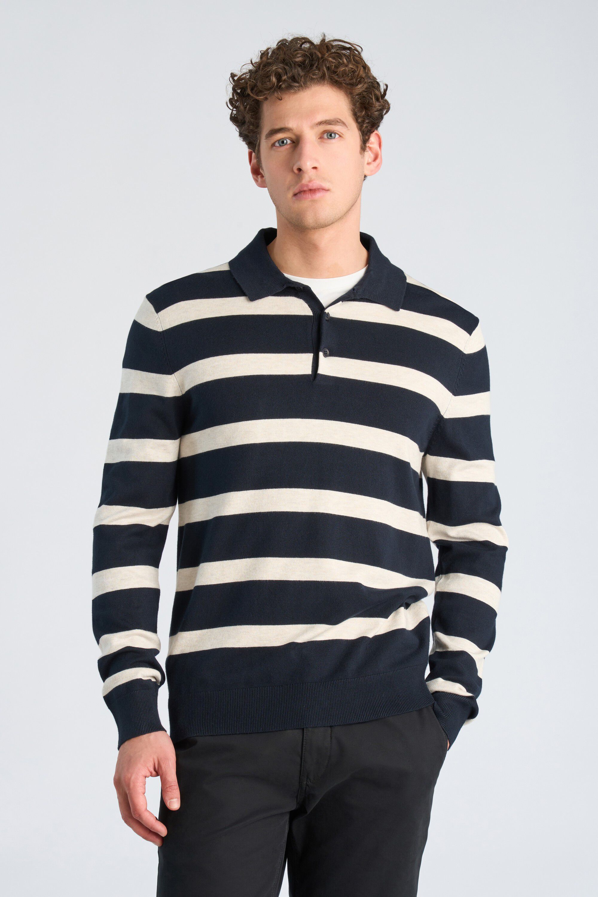 Ecovero striped L/S polo