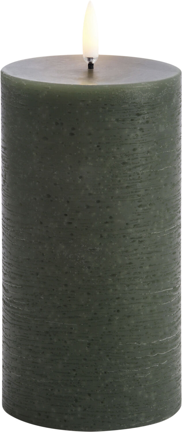 LED pillar candle, Olive green, Rustic, 7,8 x 15,2 cm (4/24)