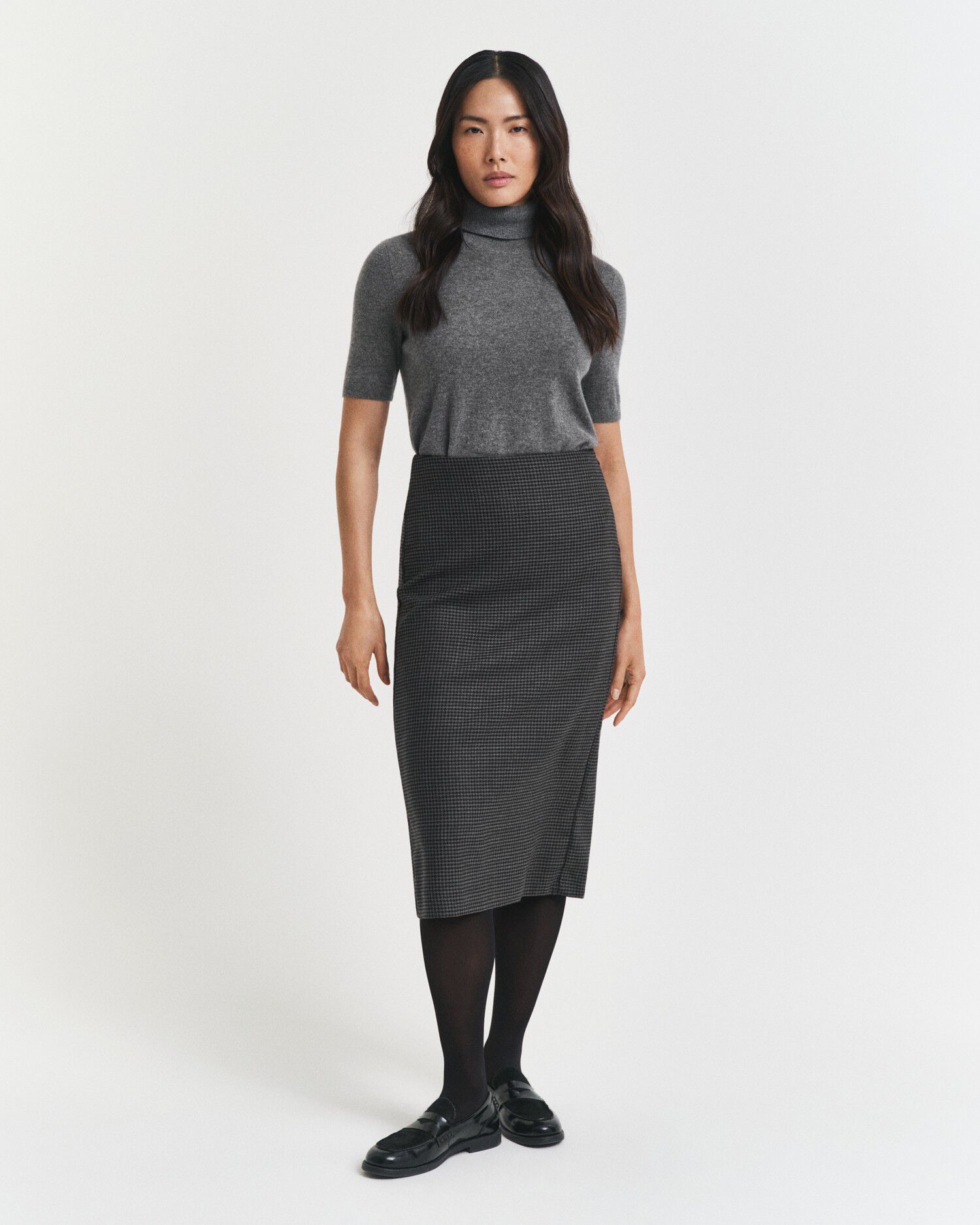 MIDI CHECKED WOOL PENCIL SKIRT