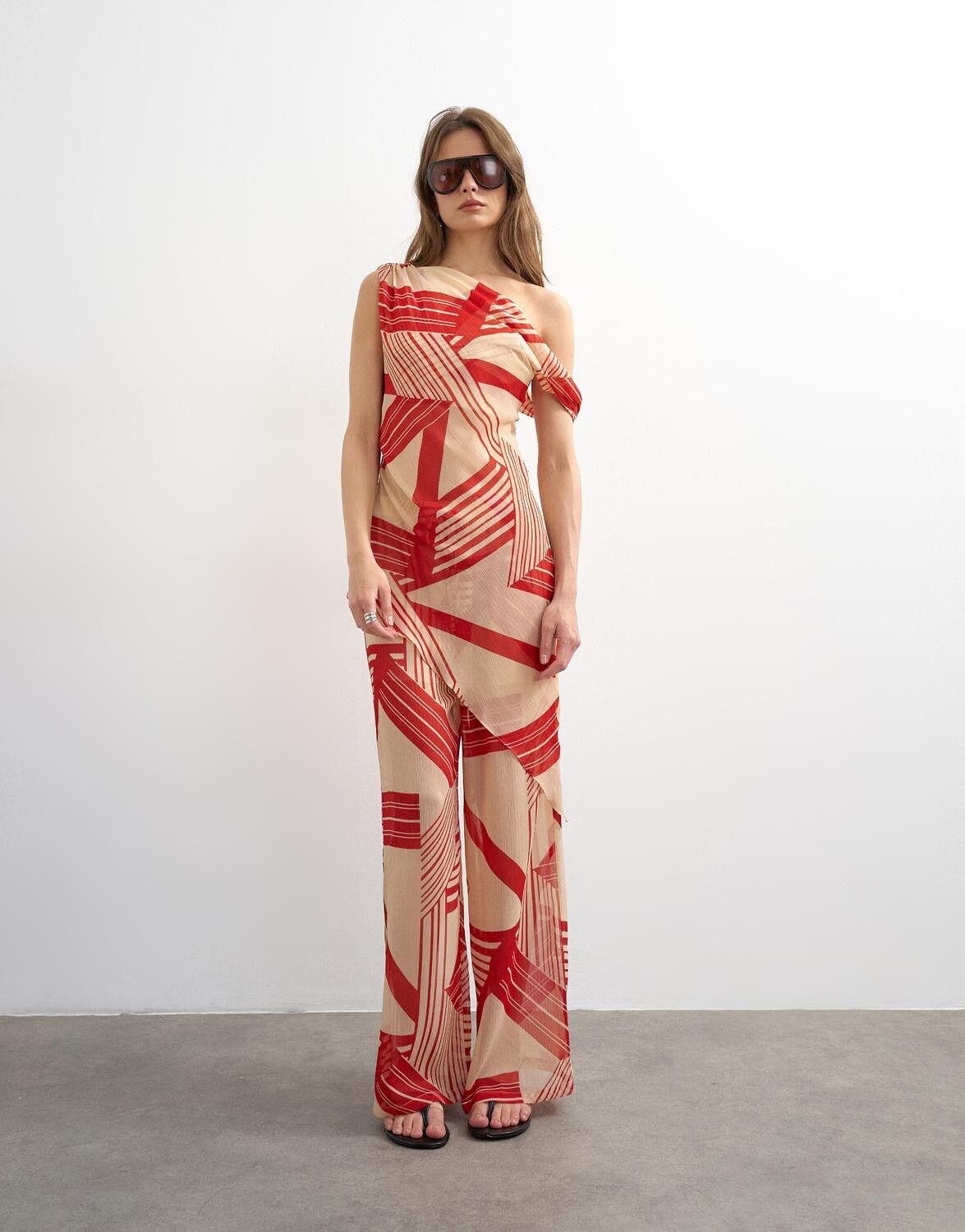 Tsnoel Sheer Stripe Off Shoulder Top