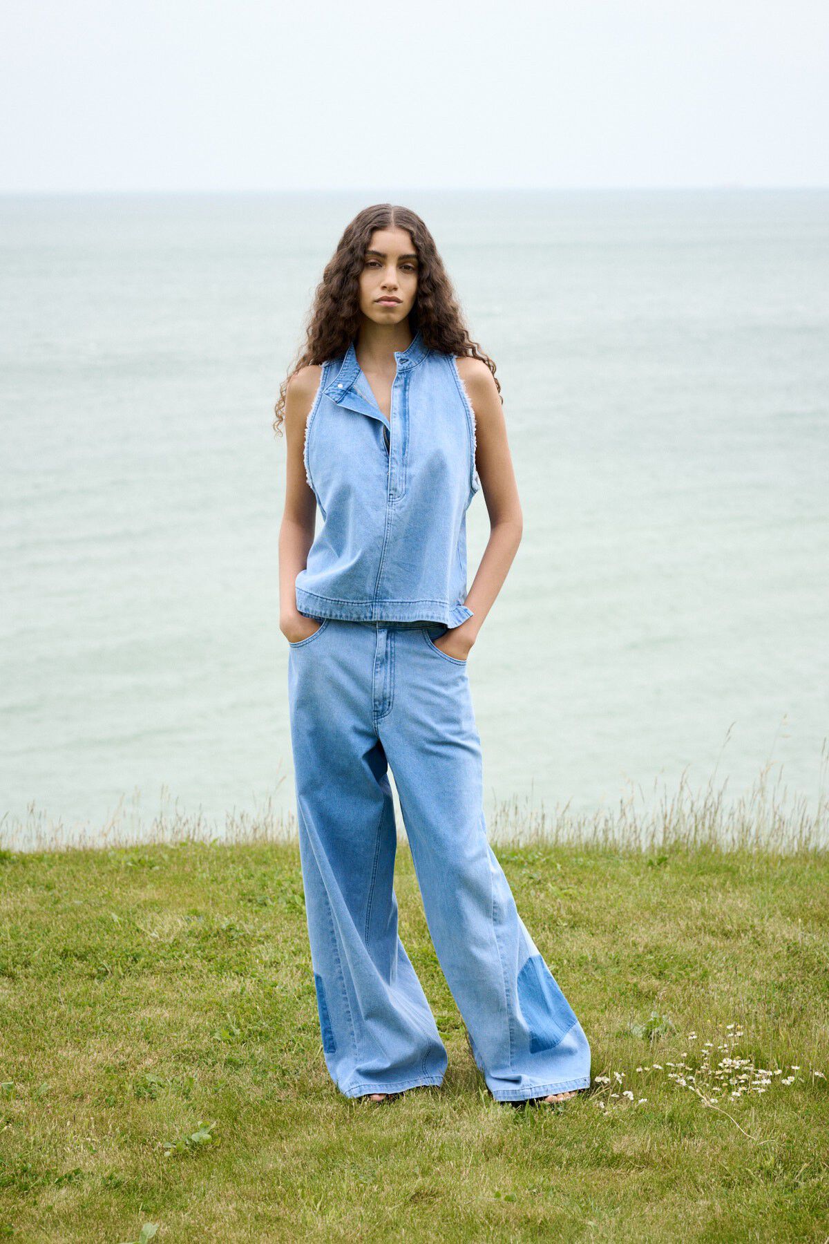 Light denim wide leg pants - Lane