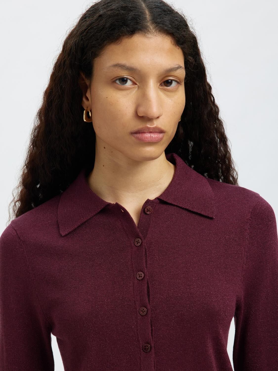 SLFLURA LS SLIM KNIT COLLAR NECK