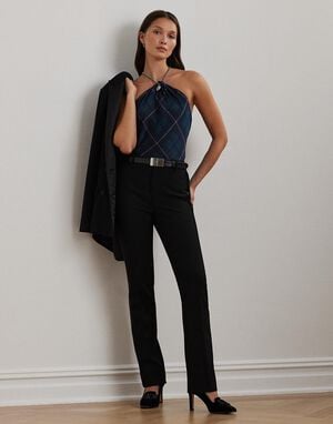 Satin-Trim Double-Faced Crepe Pant