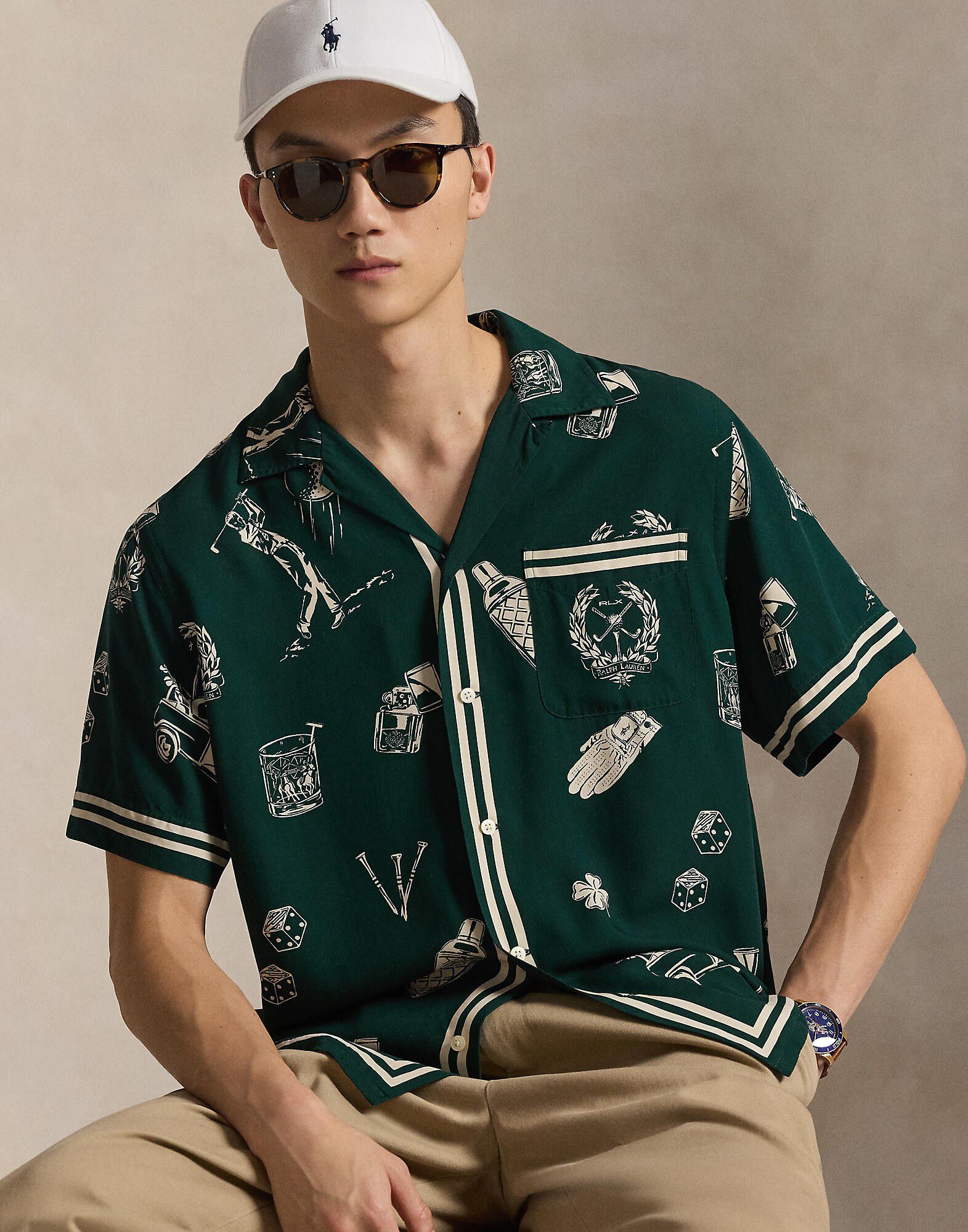 Classic Fit Golf-Print Camp Shirt