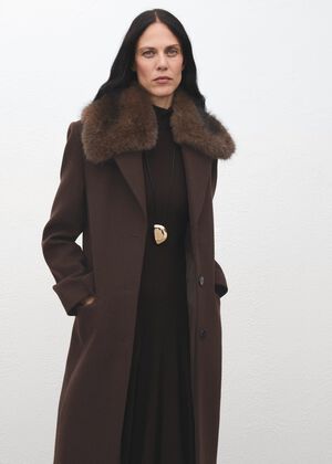 Wool coat with fur collar
