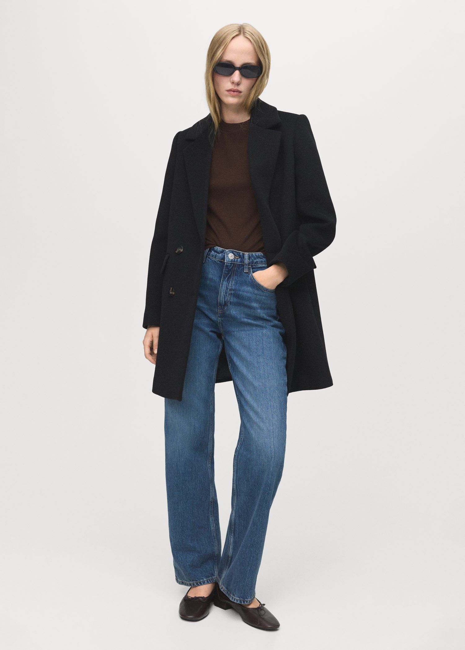 Double-breasted wool blend coat