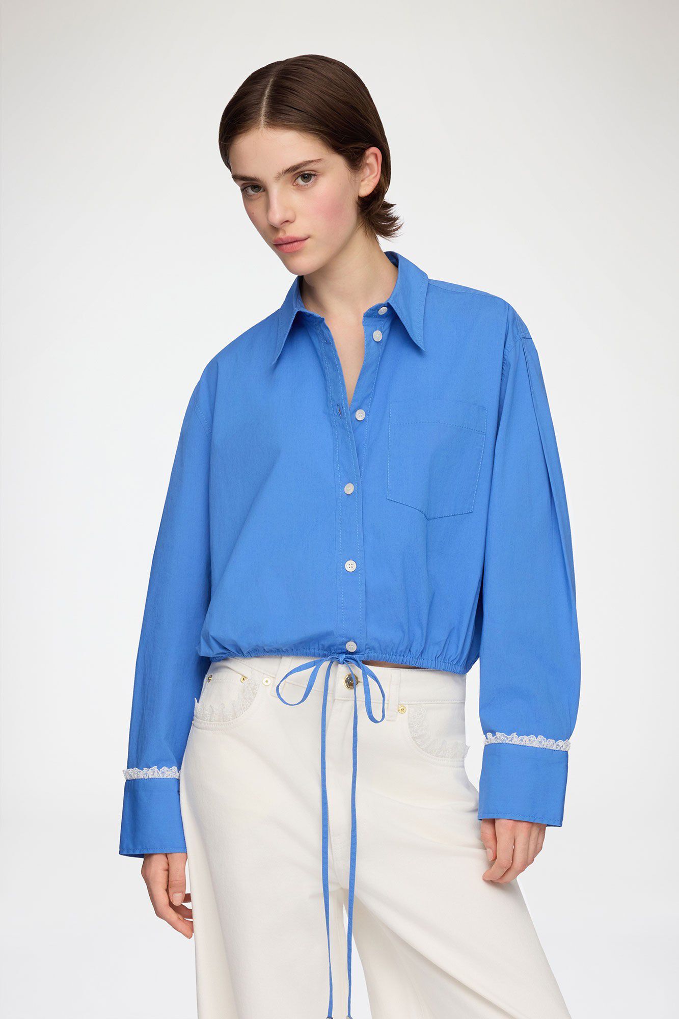 Stretch Cotton Cropped Bowling Shir