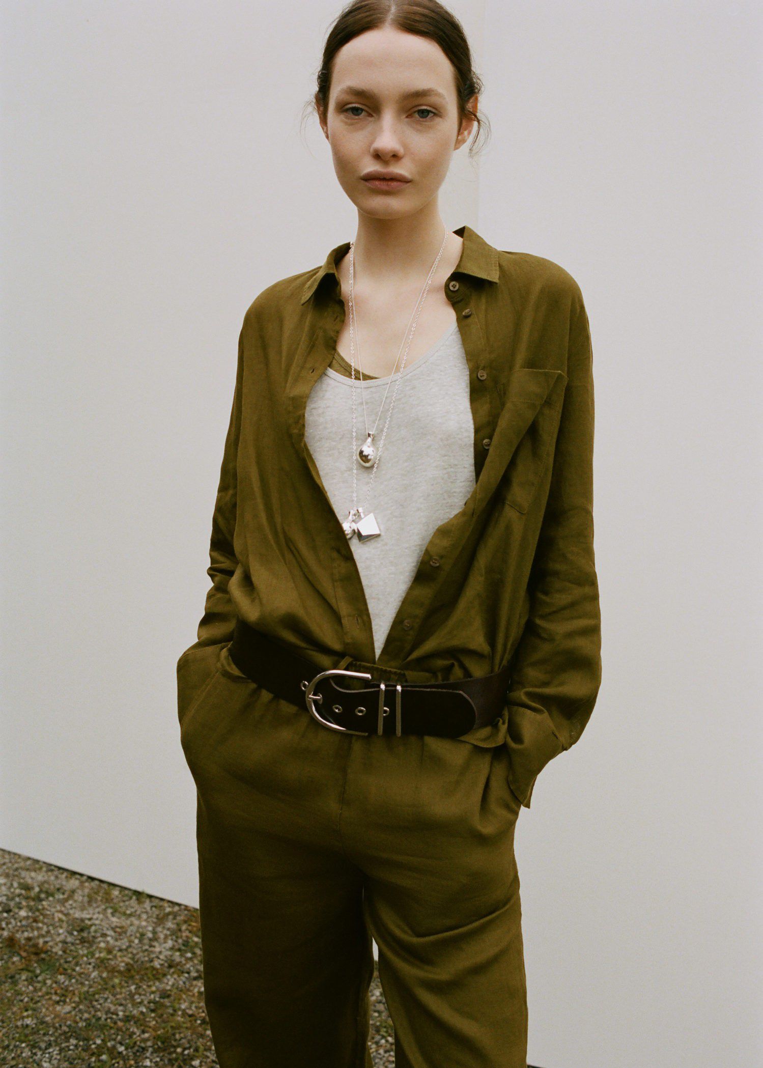 Straight linen-blend trousers