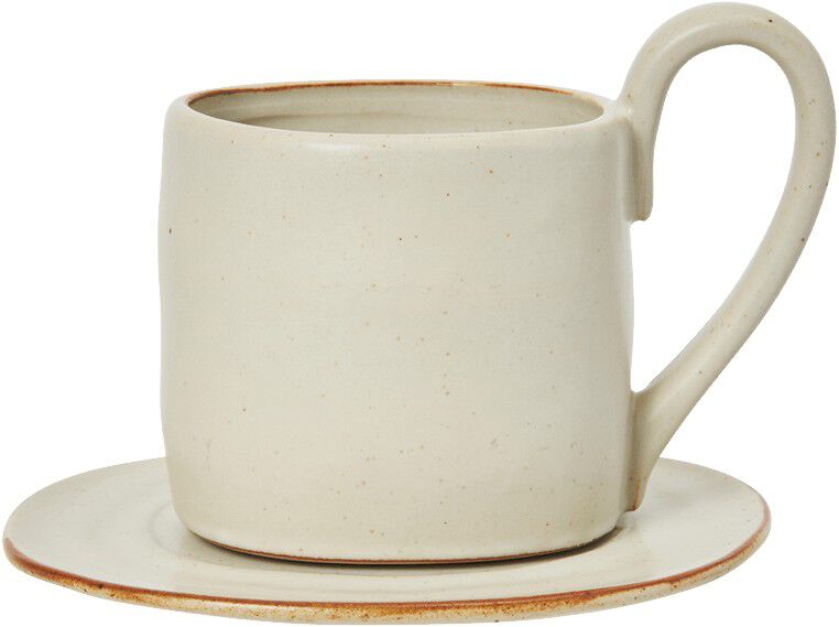 Flow Mug with Saucer - Off-white Speckle