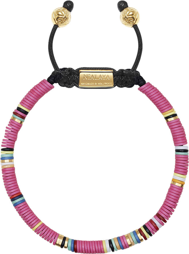 Men's Beaded Bracelet with Pink and Gold Disc Beads