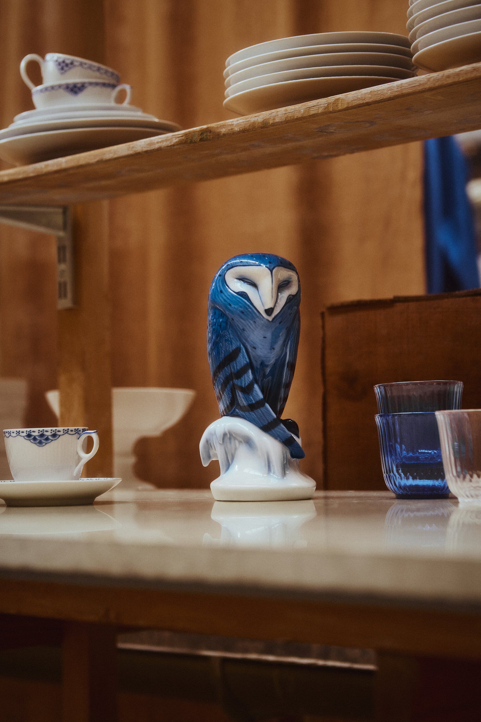 Figurer bl&aring; ugle, 22 cm