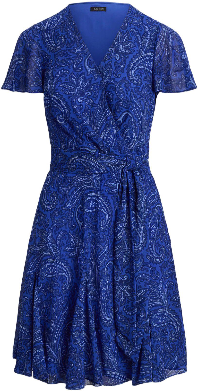 Paisley Crinkle Georgette Surplice Dress