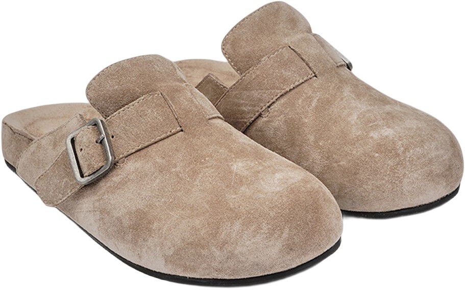 KAMAKURA - SILK COW SUEDE MULES WITH BUCKLE