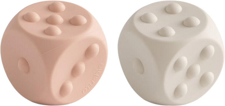 Mushie terning sanselegetøj i 2-pak - Dice Press Blush/Shifting Sands