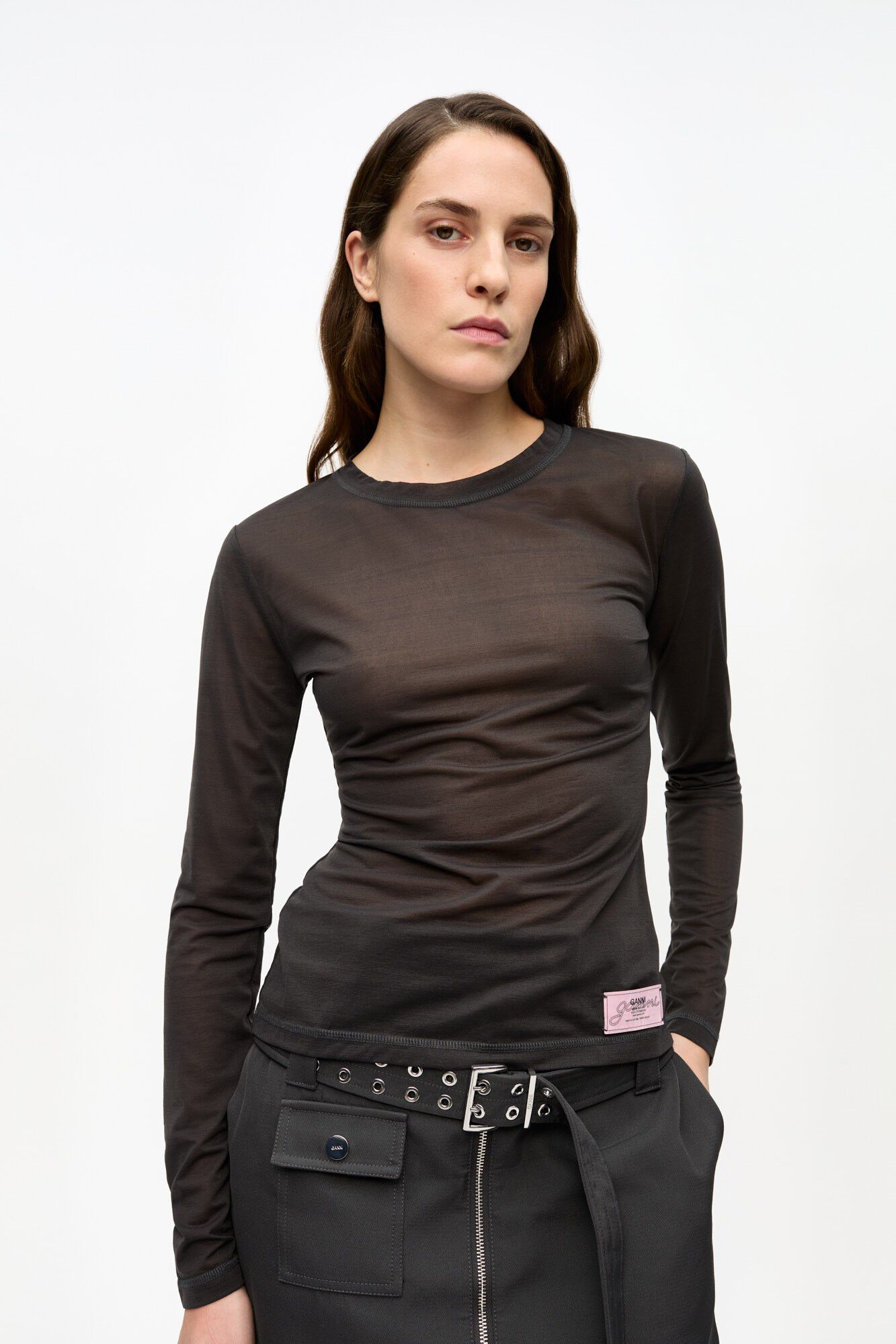 Sheer Mesh Jersey Long Sleeve Top