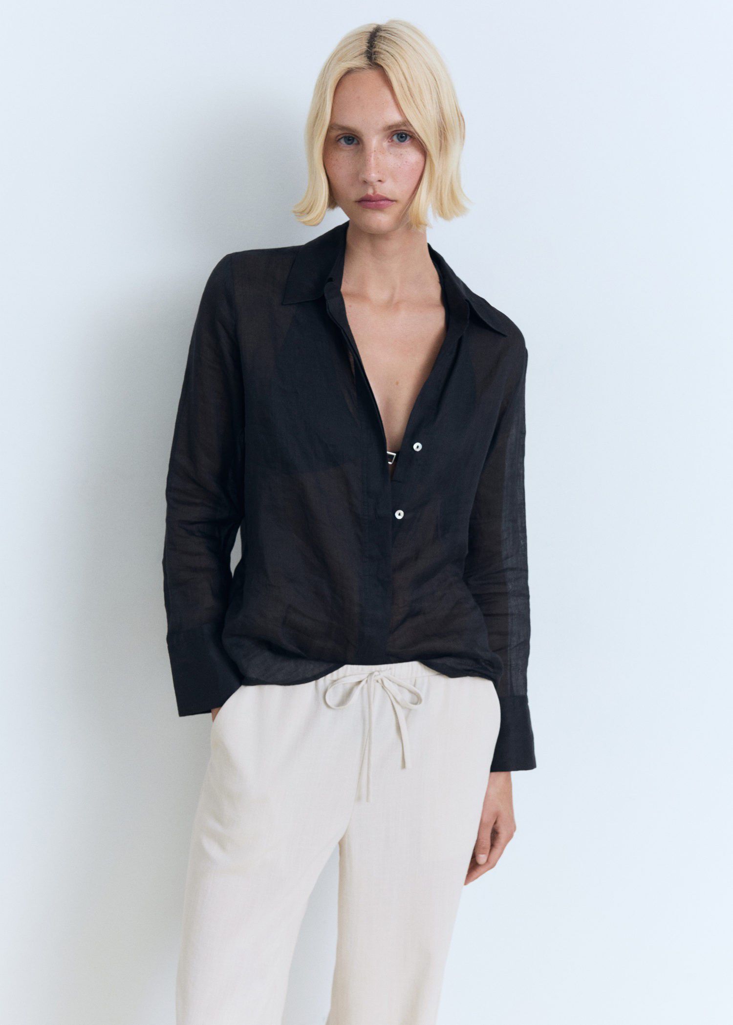 Drawstring straight trousers