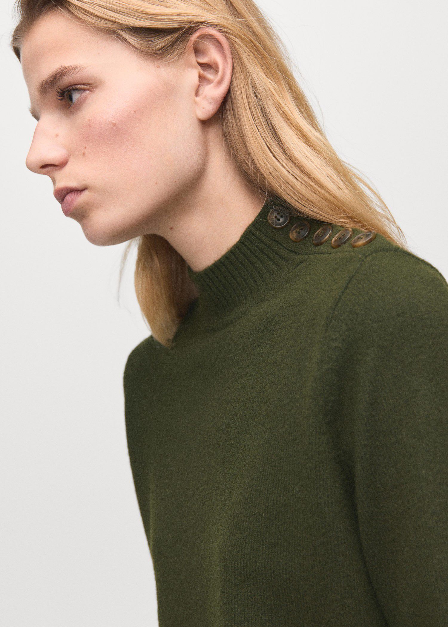 Perkins-neck sweater with button