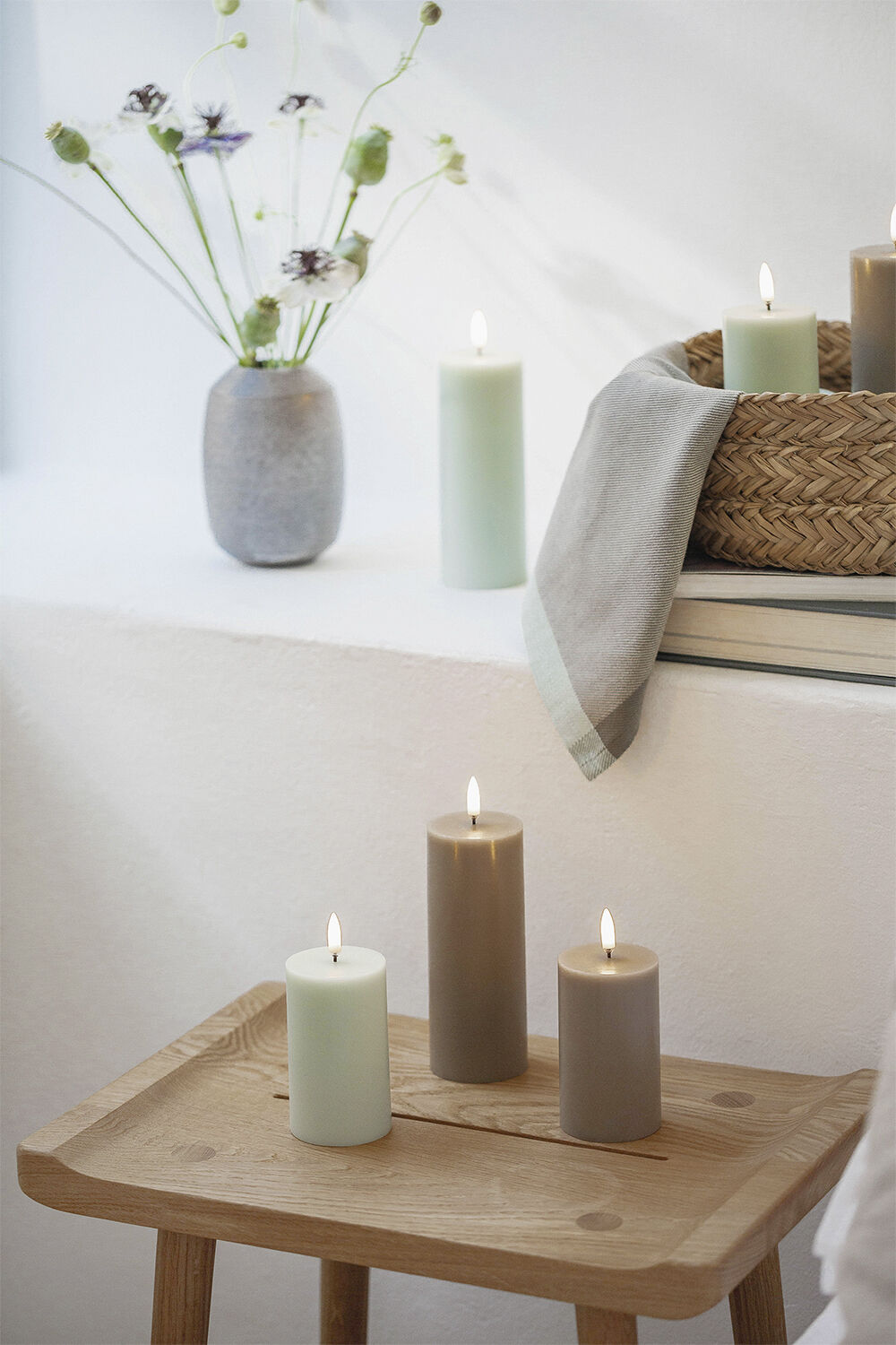LED pillar candle, Sandstone, Smooth, 5,8x10,1 cm