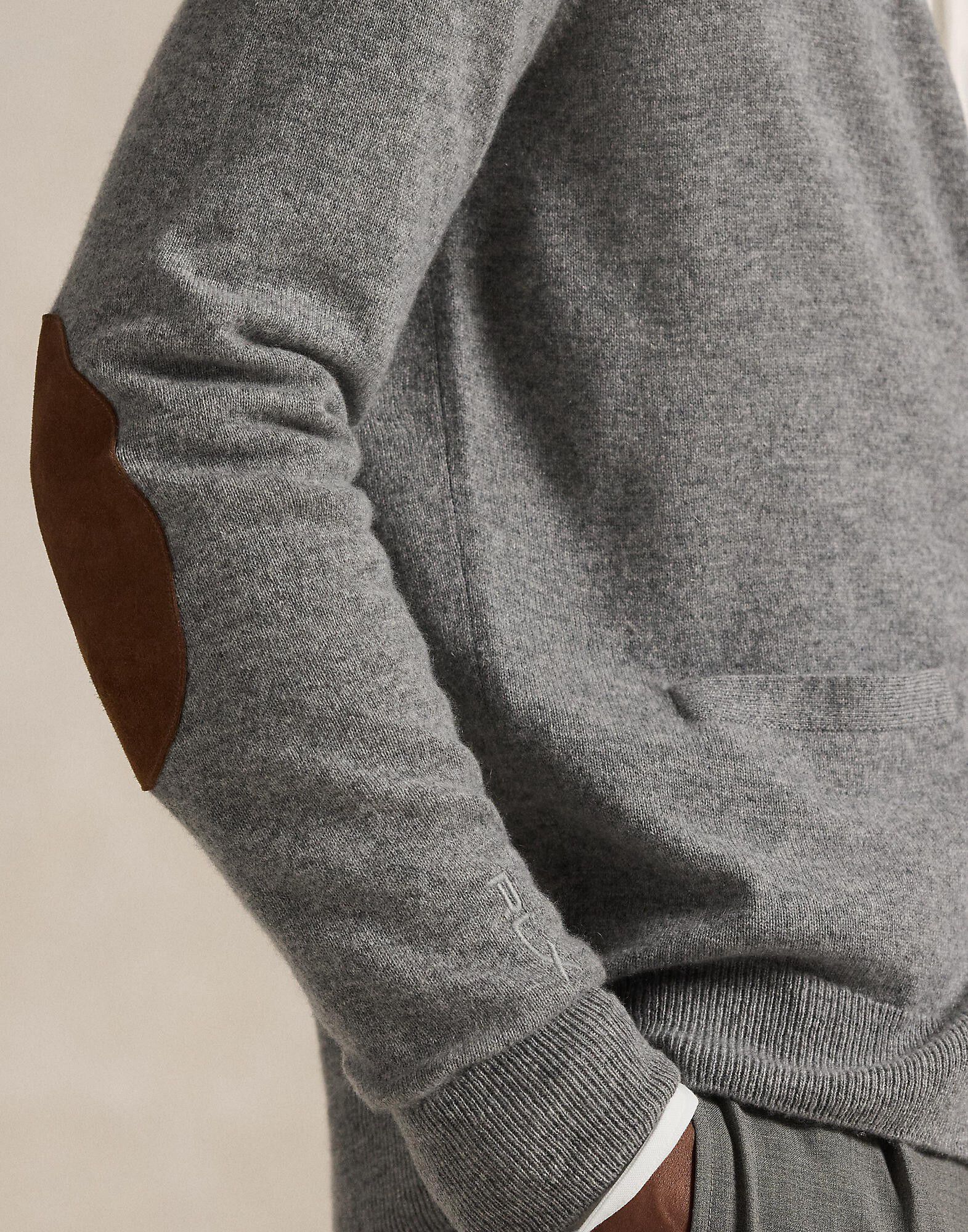 Suede-Patch Cashmere Cardigan