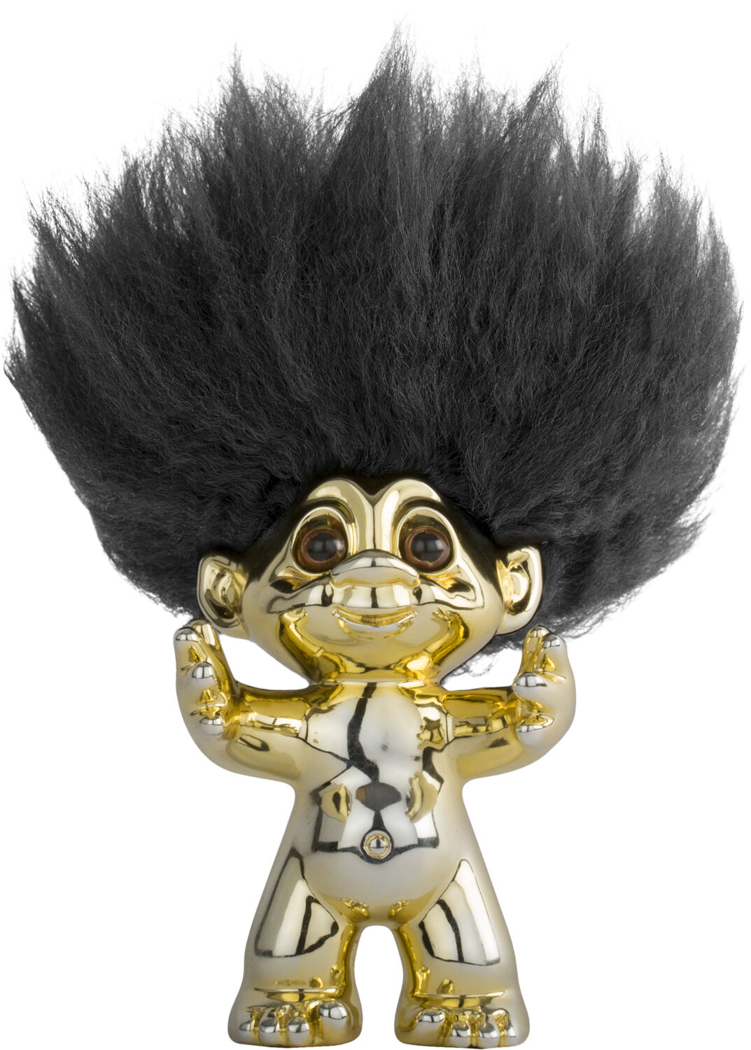 Lykketrold messing/sort h&aring;r 9 cm